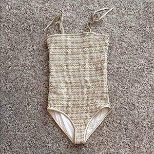 Beige Textured One-Piece Swimsuit
